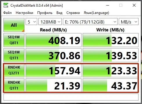 Результаты тестирования SSD в Crystaldiskmark